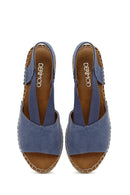 Women's Navy Blue Suede Leather Espadrille Sandals | Derimod