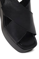 Woman Black Back Buckle Wedge Heel Leather Sandals | Derimod