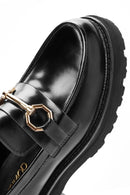 Women's Black Buckled Leather Masculine Loafer | Derimod