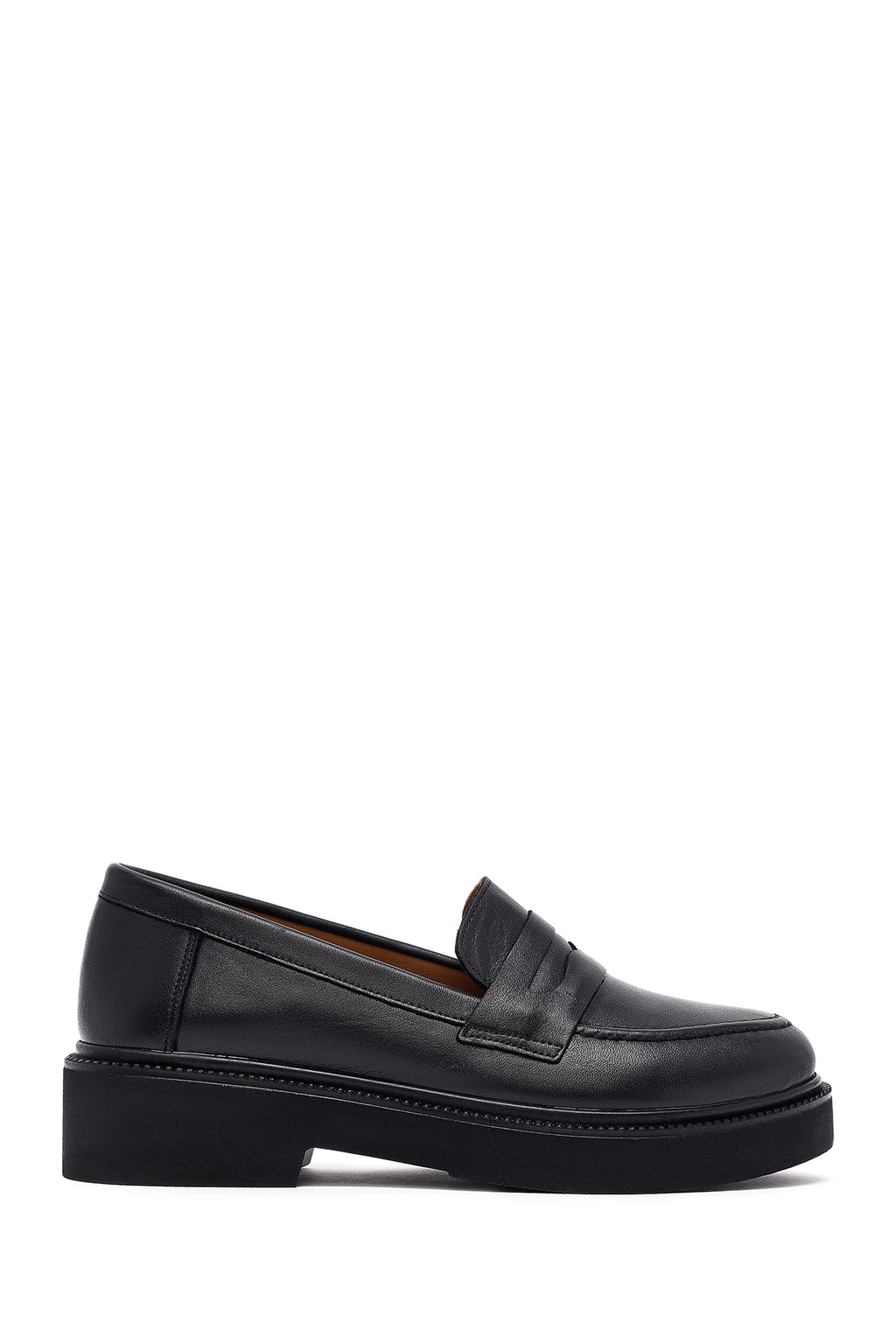 Kadın Siyah Deri Maskülen Loafer