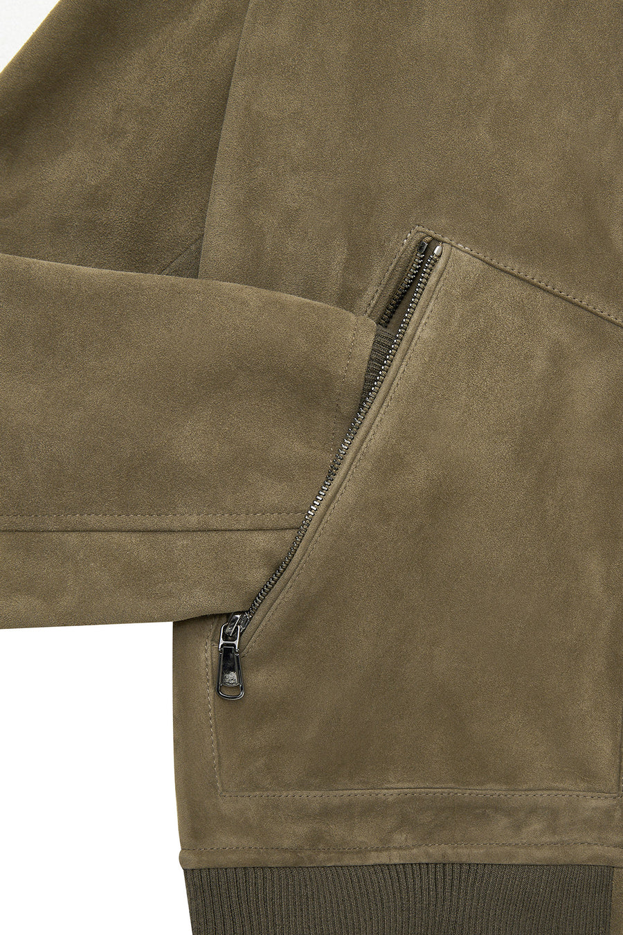 Foden Men's Green Zippered Knitted Suede Leather Jacket