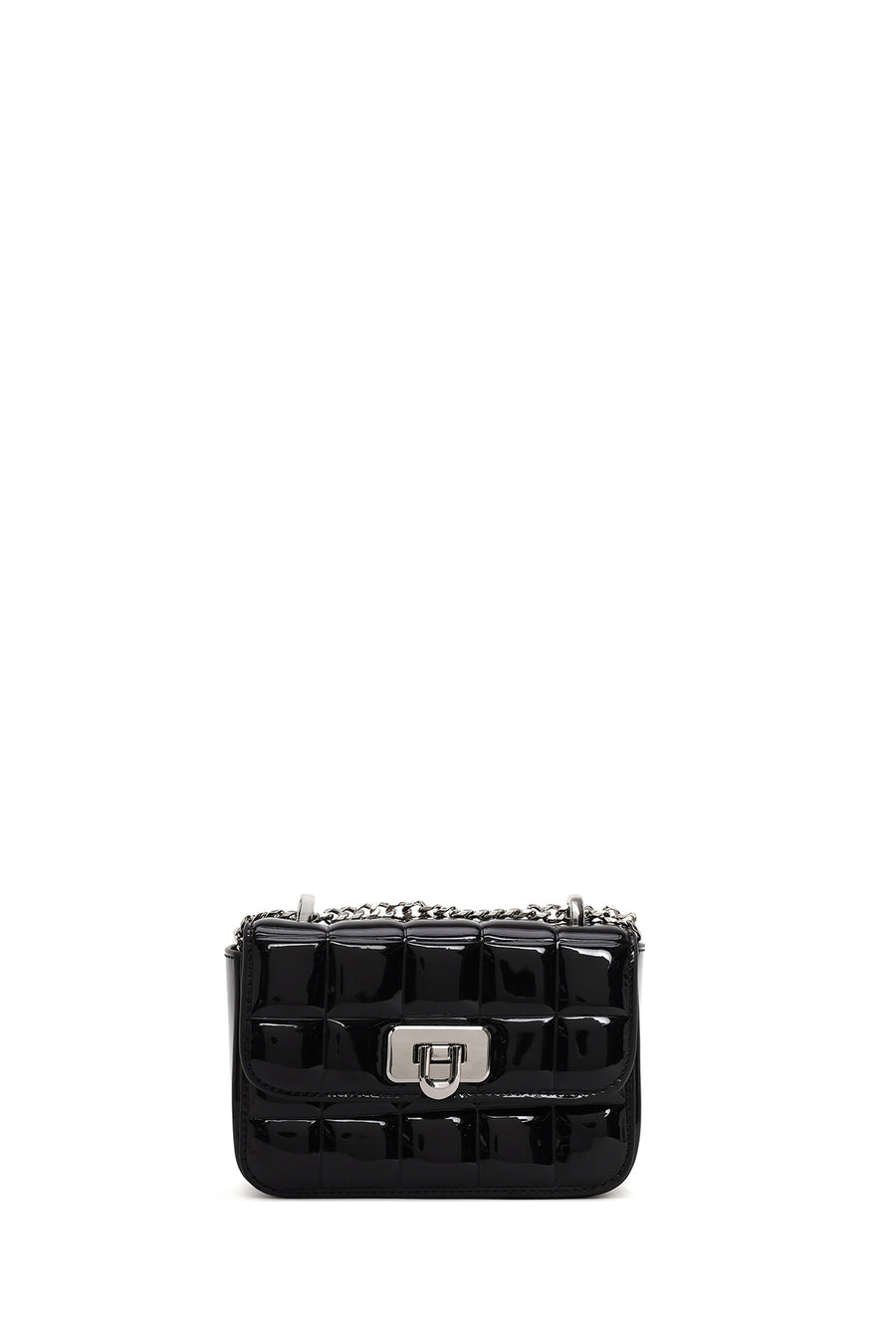 Woman Black Long-Strap Quilted Mini Crossbody Bag