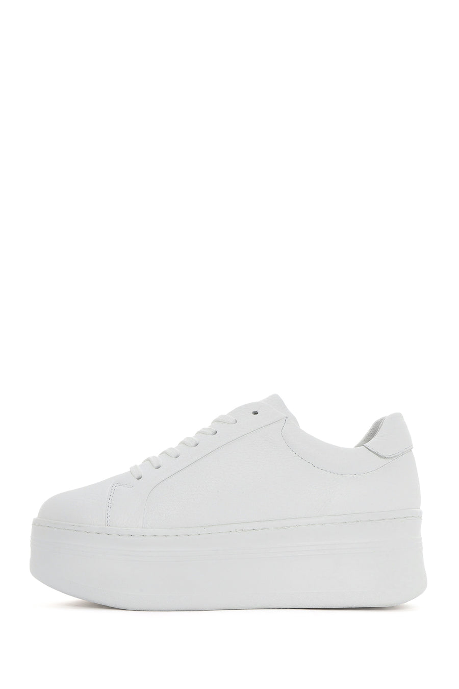 Women's White Lace-up Thick-Sole Leather Sneaker