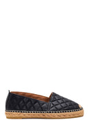 Kadın Siyah Deri Kapitone Espadril | Derimod