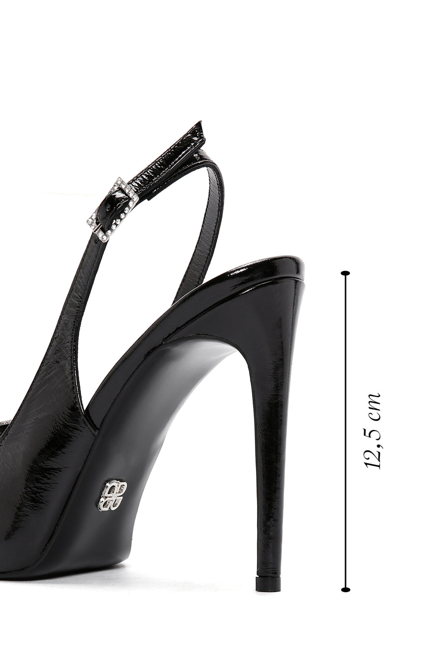 Women's Black Ankle Strap Open Back Thin Heeled Patent Leather Shoes