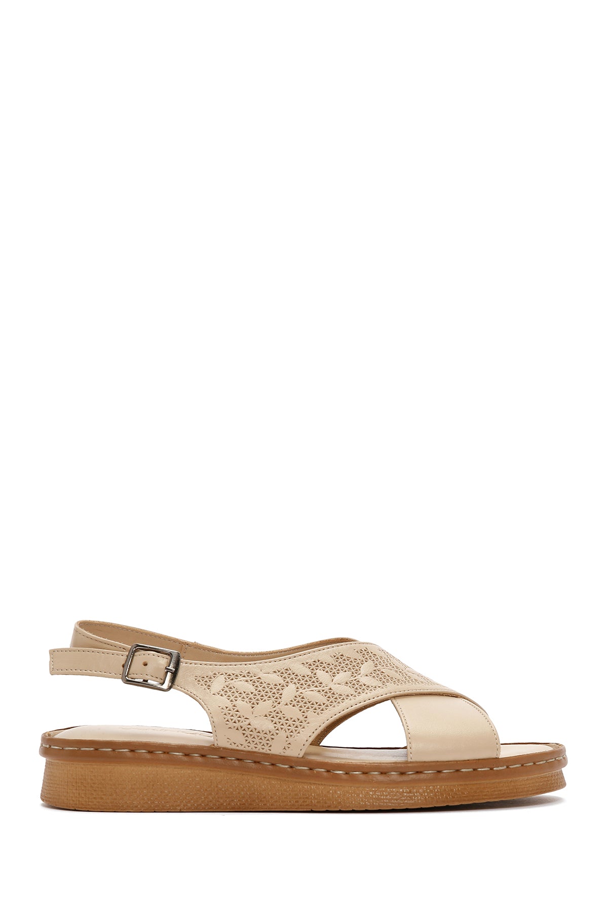 Women's Beige Ankle Strap Leather Sandals 24SFD342218 | Derimod