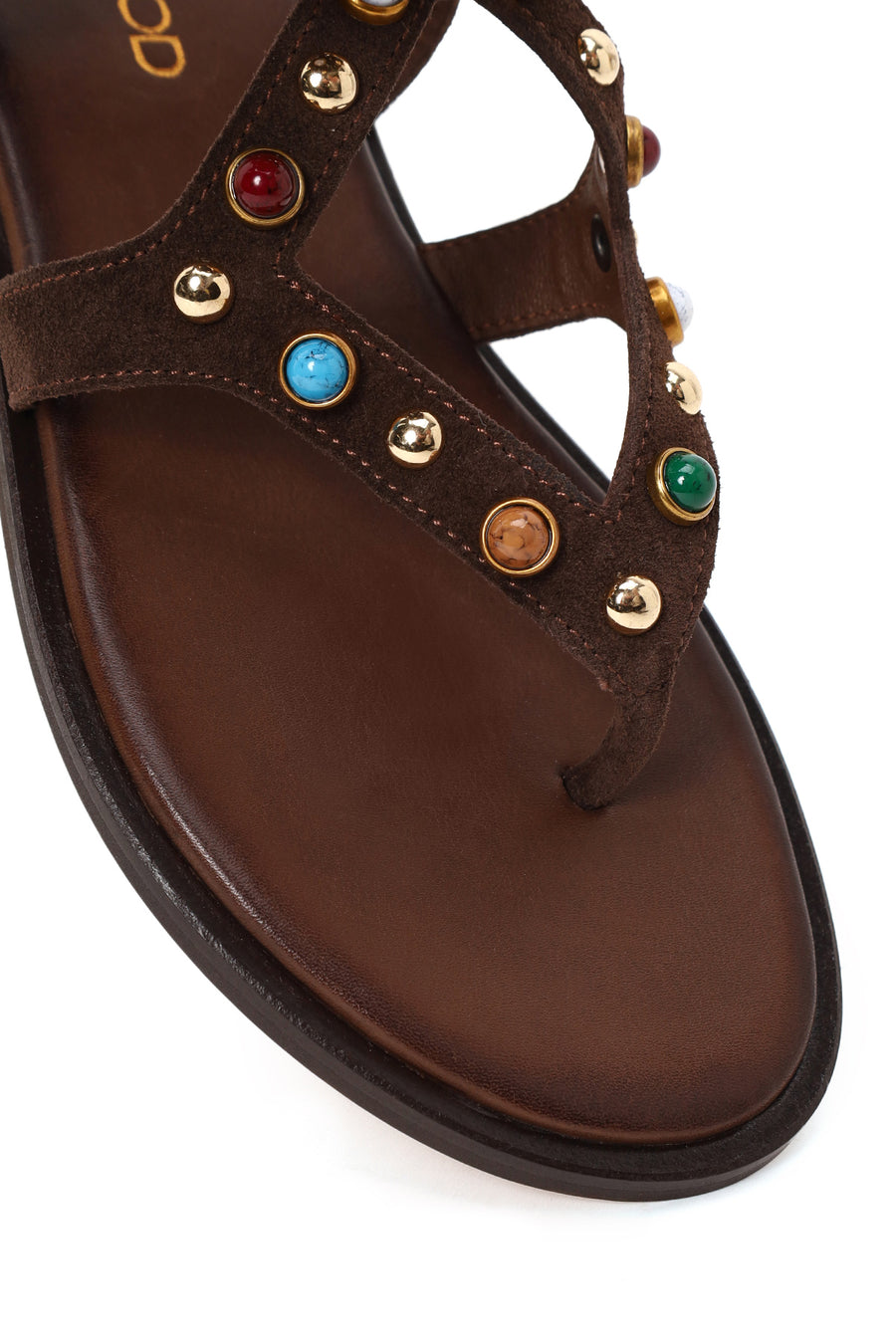 Woman Brown Embellished Toe-Post Suede Leather Sandals