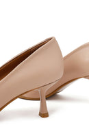 Woman Beige Thin-Heeled Leather Stiletto | Derimod
