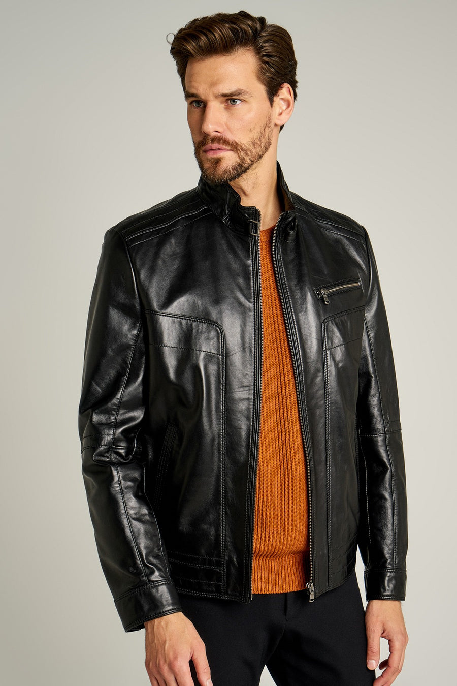 New Hugo Men's Leather Jacket 19WGE61561M | Derimod