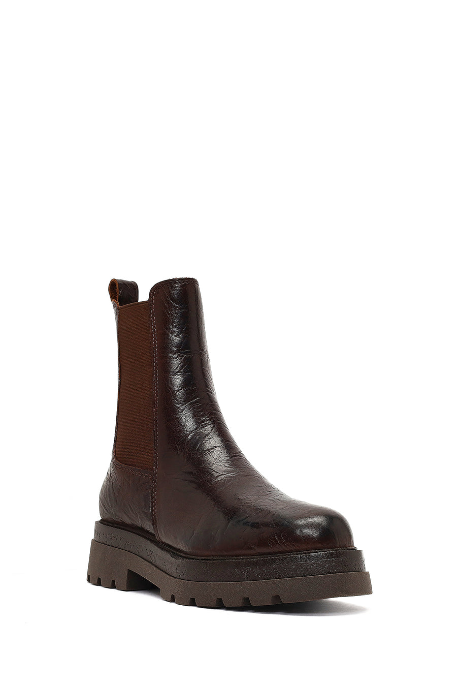 Woman Brown Thick-Soled Leather Chelsea Boots