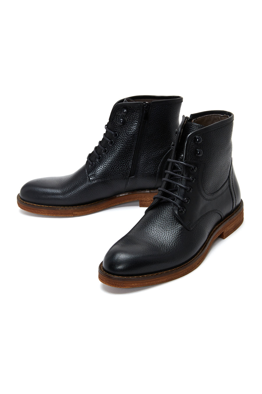 Men's Black Leather Zippered Casual Boots