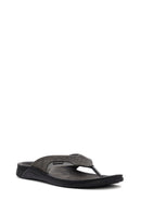 Men's Gray Flip Flop Nubuck Leather Slippers | Derimod