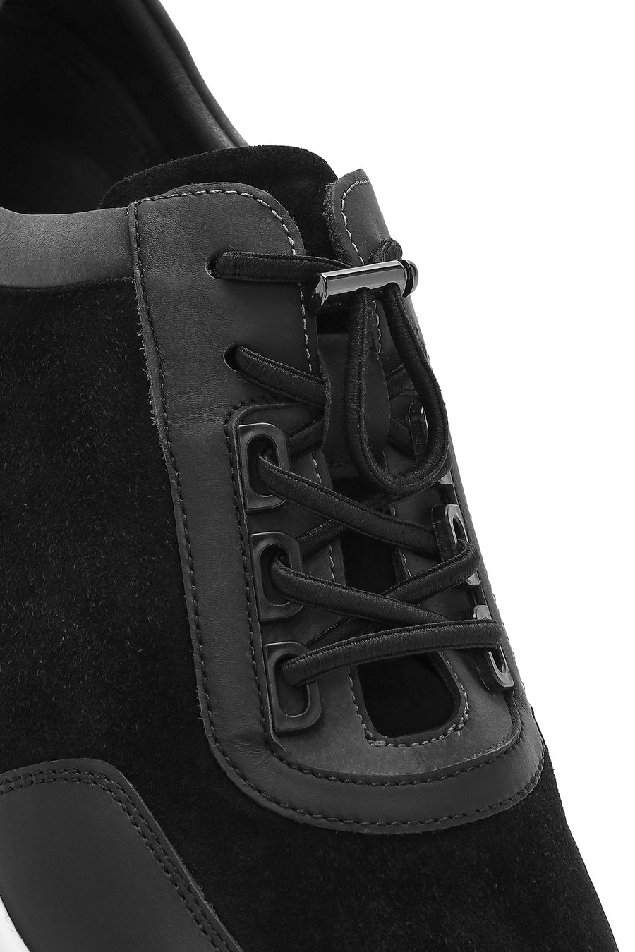 Erkek Siyah Kalın Tabanlı Bağcıklı Süet Deri Sneaker