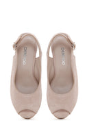 Women's Beige Suede Leather Wedge Heel Espadrille | Derimod