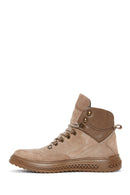 Men's Beige Lace-Up Nubuck Leather Casual Boots | Derimod