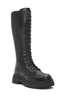 Women's Black Zippered Leather Boots | Derimod