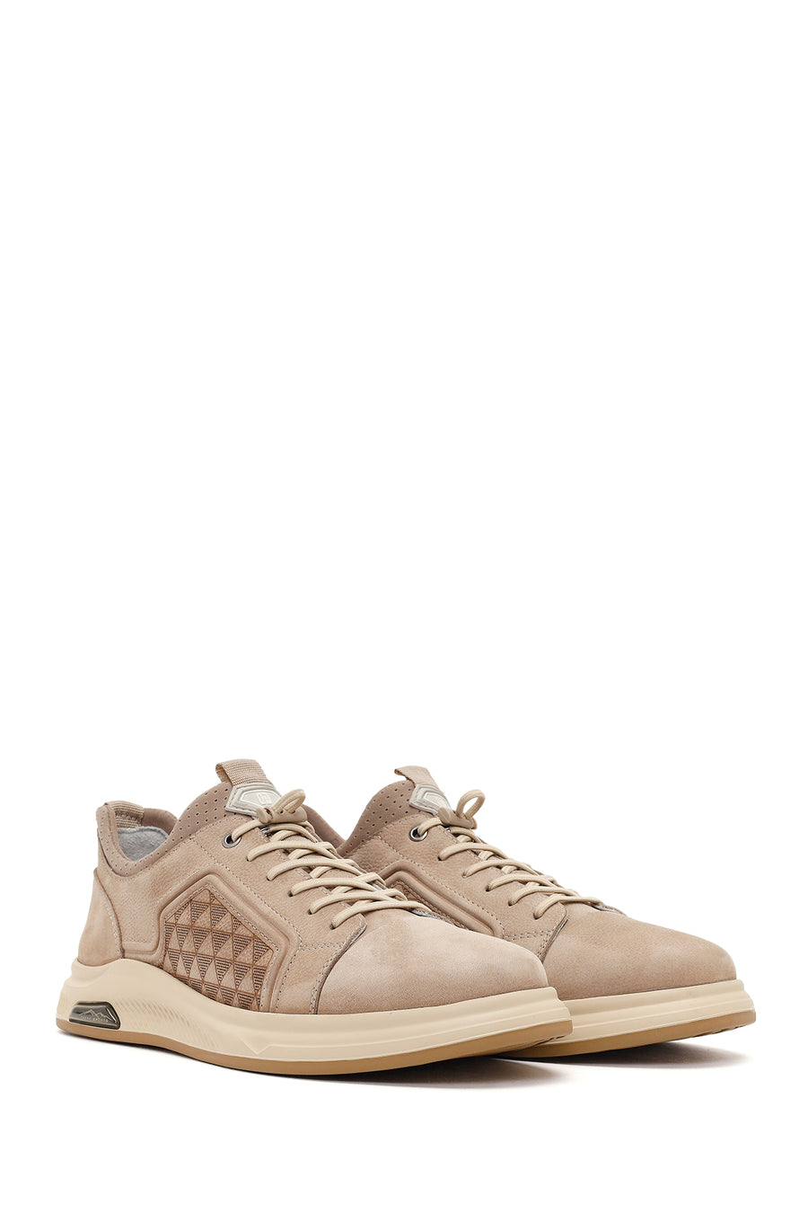 Erkek Vizon Bağcıklı Baskılı Nubuk Deri Sneaker