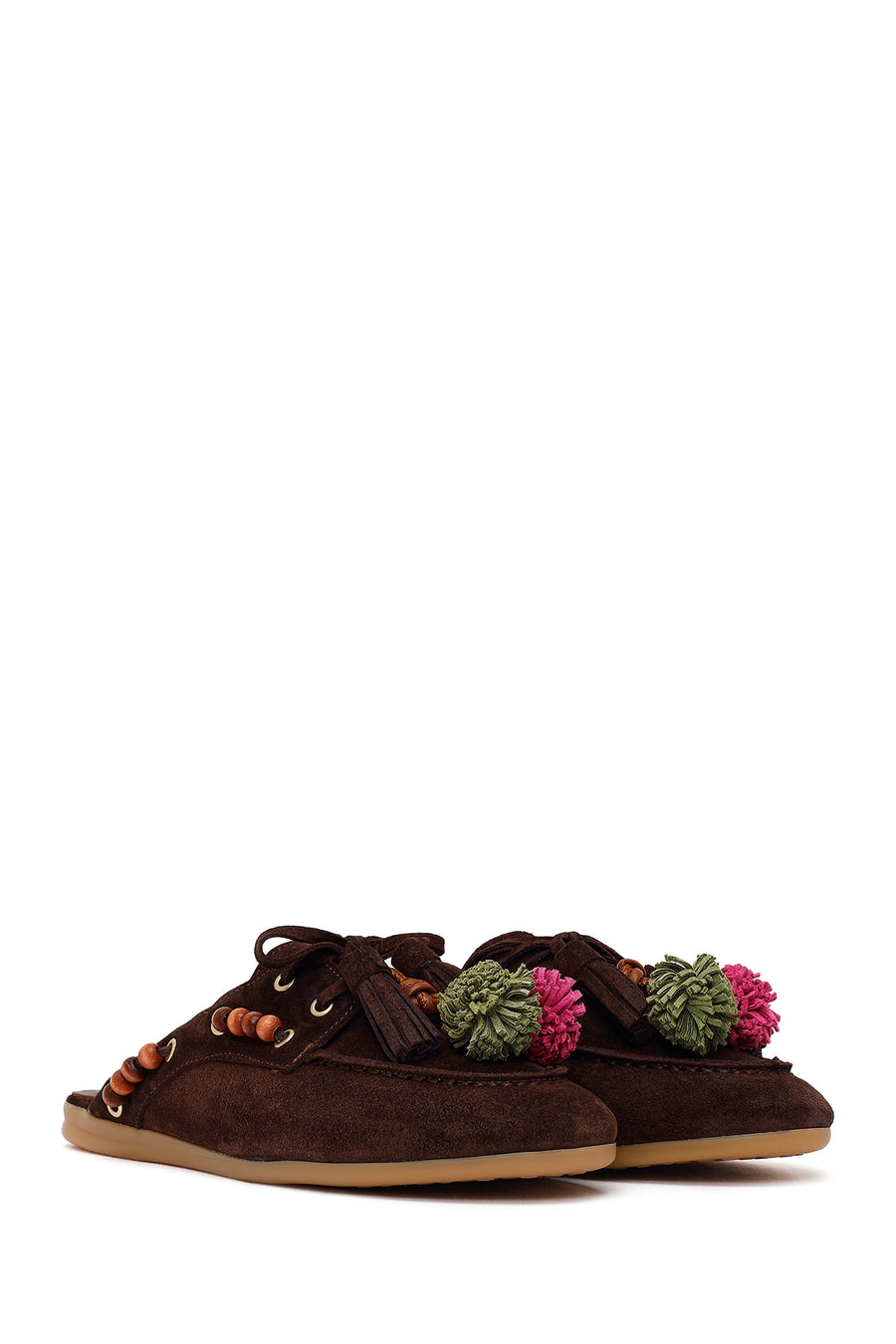 Woman Brown Tassel Suede Mule Slipper