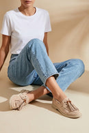 Woman Beige Tasseled Suede Leather Loafer | Derimod