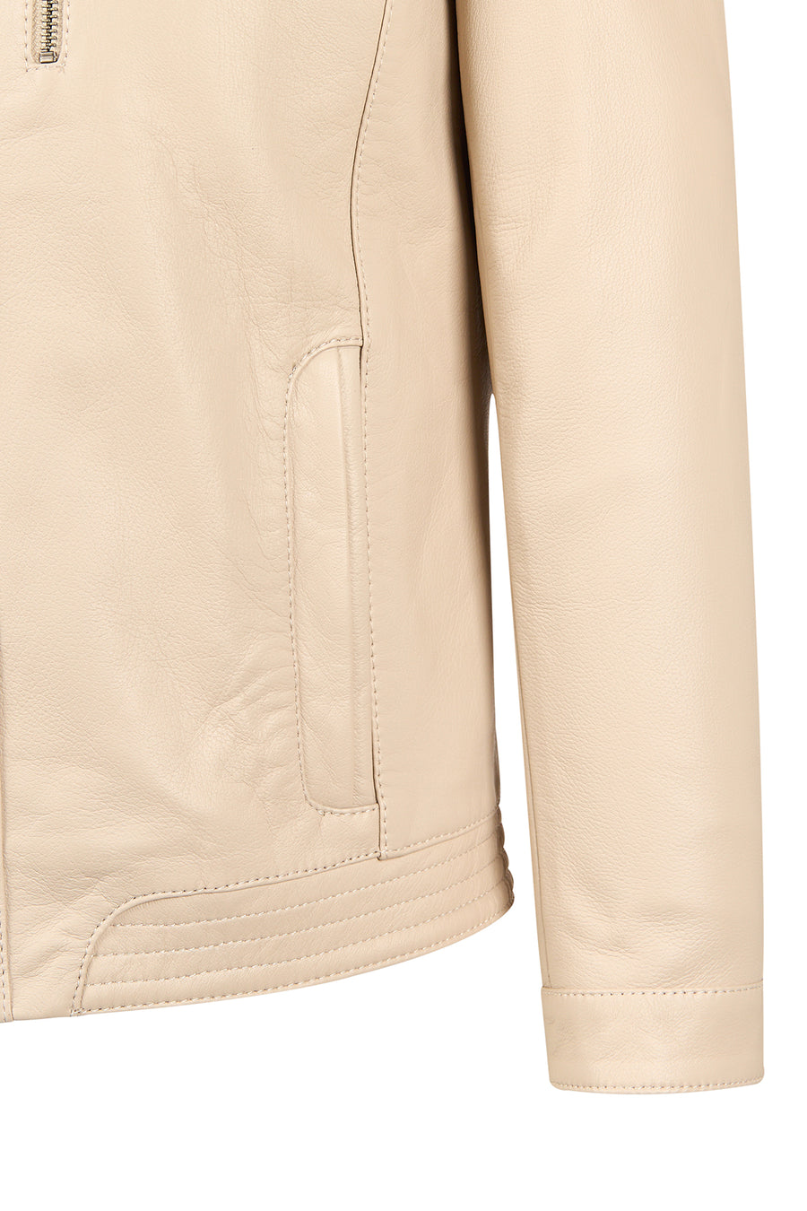 Oscar Male Beige Zip-Up Leather Jacket