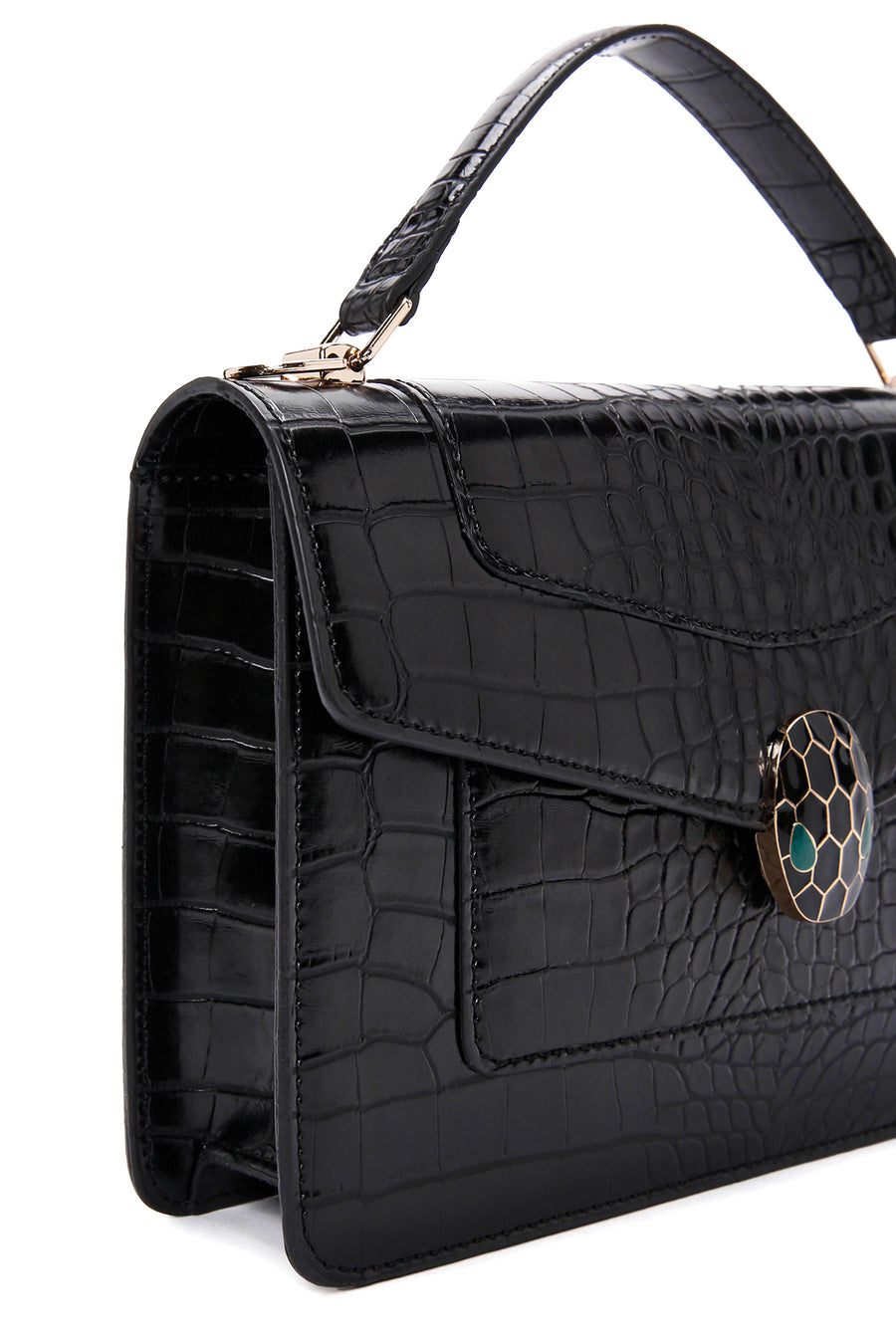 Women's Black Long Strap Crocodile Patterned Shoulder Bag