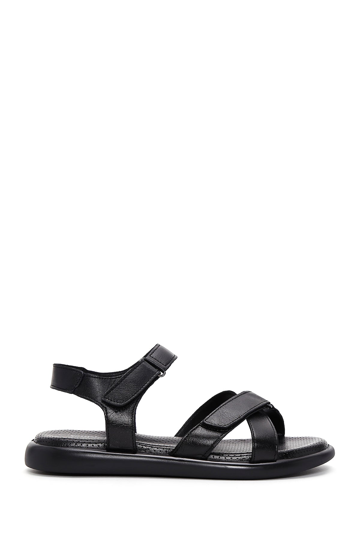 Kadın Siyah Çift Bantlı Deri Comfort Sandalet 24SFD361518 | Derimod