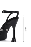 Women's Black Ankle Strap Stone Heeled Sandals | Derimod