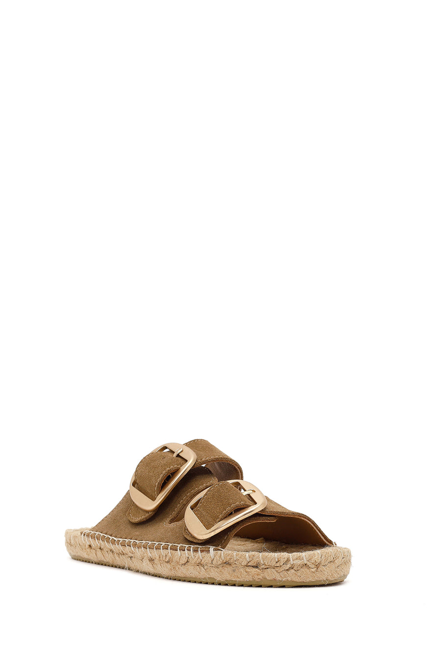 Women's Brown Buckled Suede Leather Espadrille Slippers