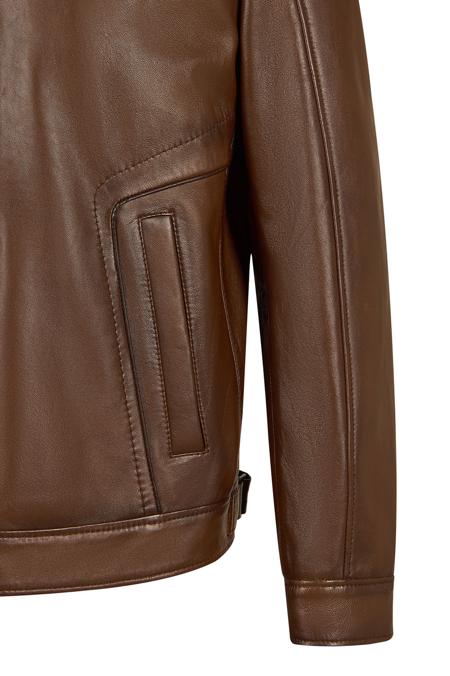 Christ Male Brown Mandarin Collar Leather Jacket