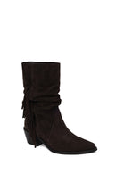 Woman Anthracite Thick-Heeled Suede Cowboy Boots | Derimod