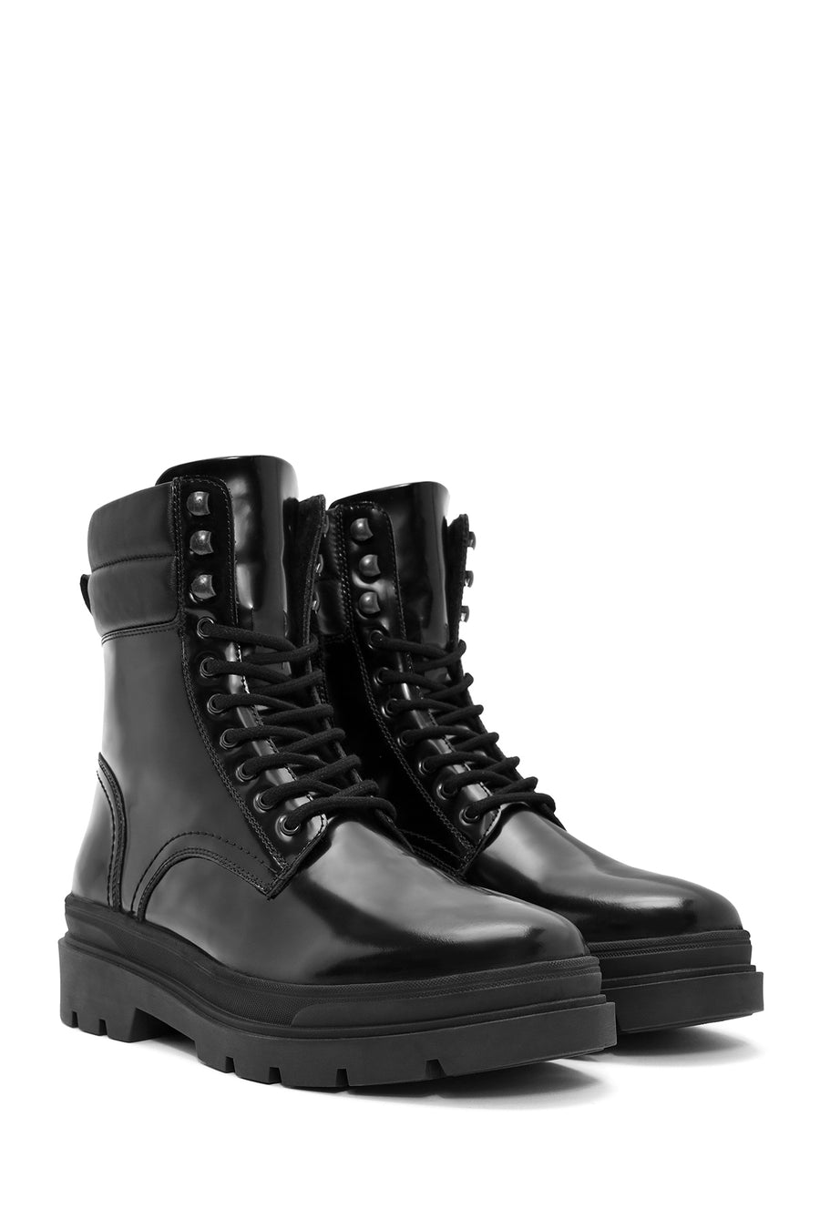 Men's Black Zippered Leather Combat Boots