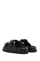 Women's Black Straw Slippers | Derimod