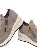 Derimod Zero Kadın Vizon Fermuarlı Dolgu Topuklu Kumaş Sneaker | Derimod