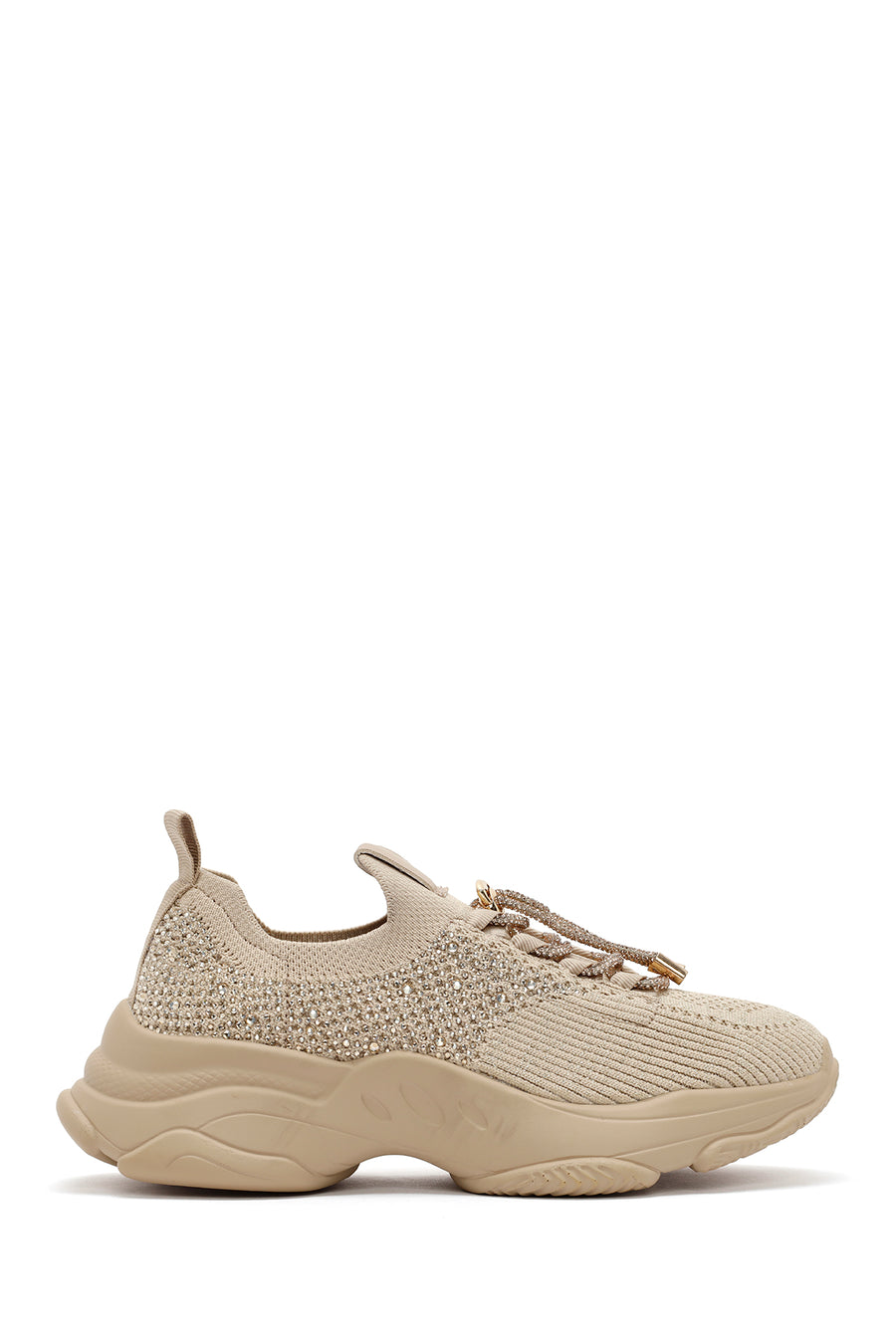 Derimod Zero Woman Beige Lace-Up Stone-Detail Fabric Sneaker AF520000TT | Derimod