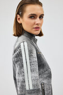 Sporty Women's Gray Short Nubuck Leather Sports Jacket | Derimod