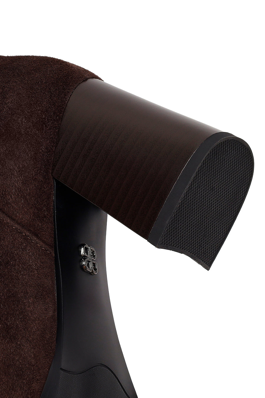 Woman Brown Zip Closure Chunky Heeled Suede Boots
