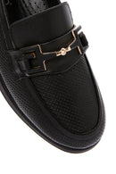 Women's Black Buckle Detailed Leather Comfort Loafer | Derimod