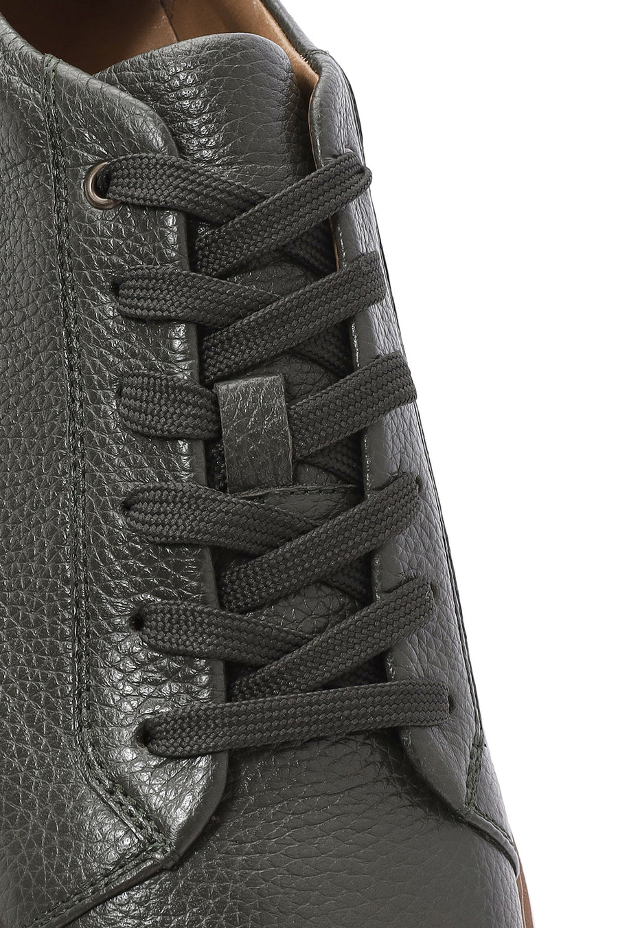 Erkek Haki Bağcıklı Deri Sneaker