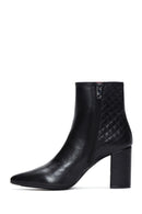 Women's Black Heeled Zippered Casual Leather Boots | Derimod