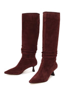 Kadın Bordo Topuklu Süet Deri Çizme | Derimod