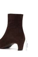 Woman Brown Zip Closure Chunky-Heeled Suede Leather Boots | Derimod