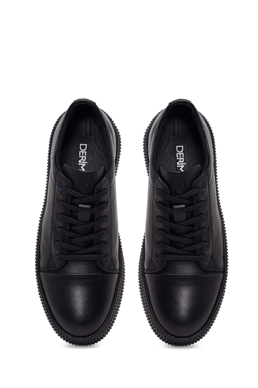 Erkek Siyah Bağcıklı Deri Sneaker