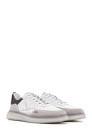 Men's White Laced Thick Heeled Leather Casual Sneaker | Derimod