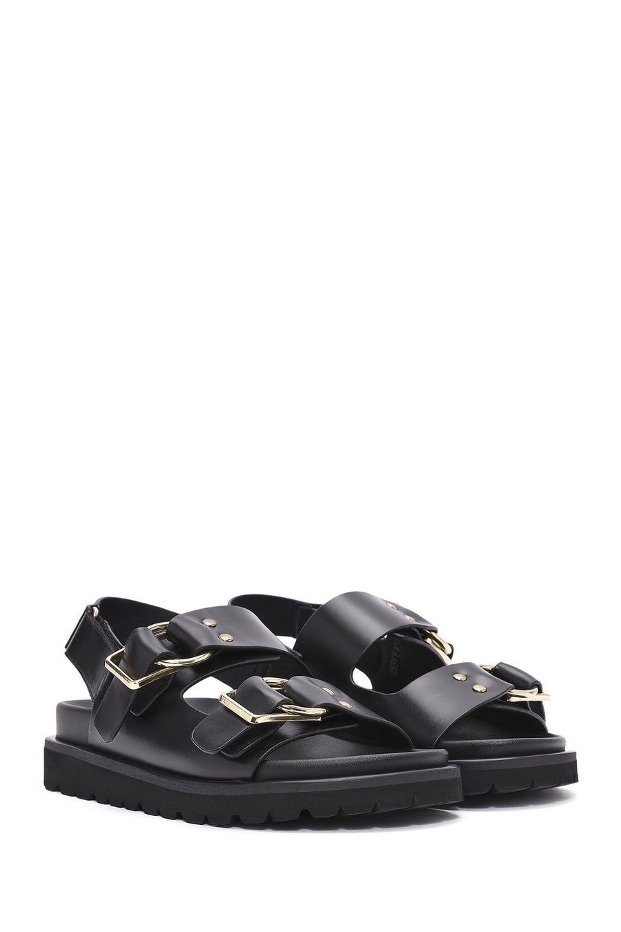 Women's Black Strappy Thick Soled Sandals