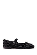 Women's Black Stone Leather Ballerinas | Derimod