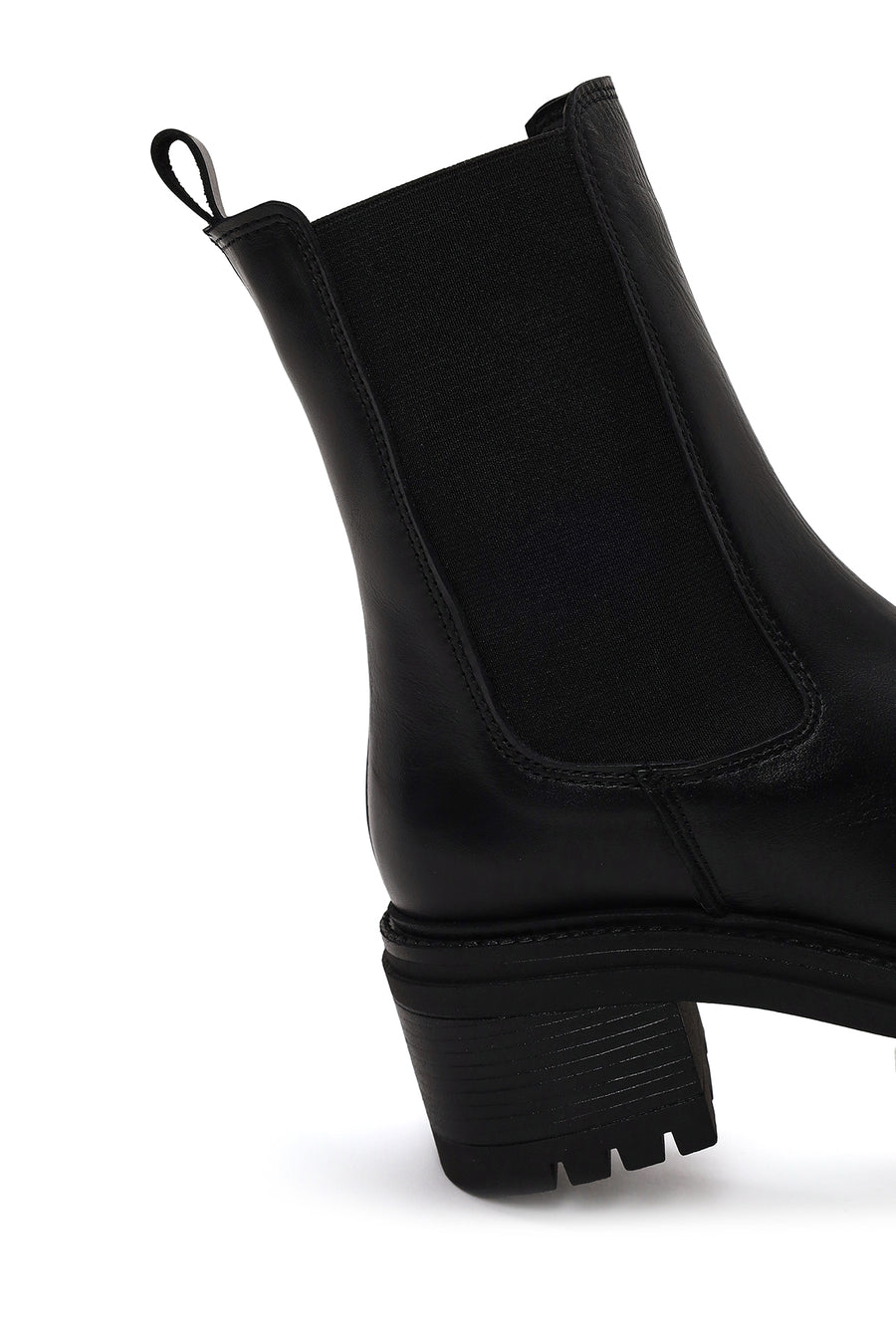Woman Black Thick-Heeled Leather Chelsea Boots