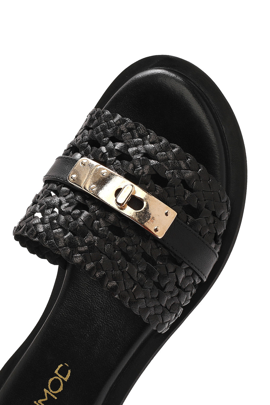 Women's Black Knit Leather Slippers