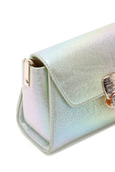 Women's Blue Metallic Patent Leather Mini Crossbody Bag | Derimod