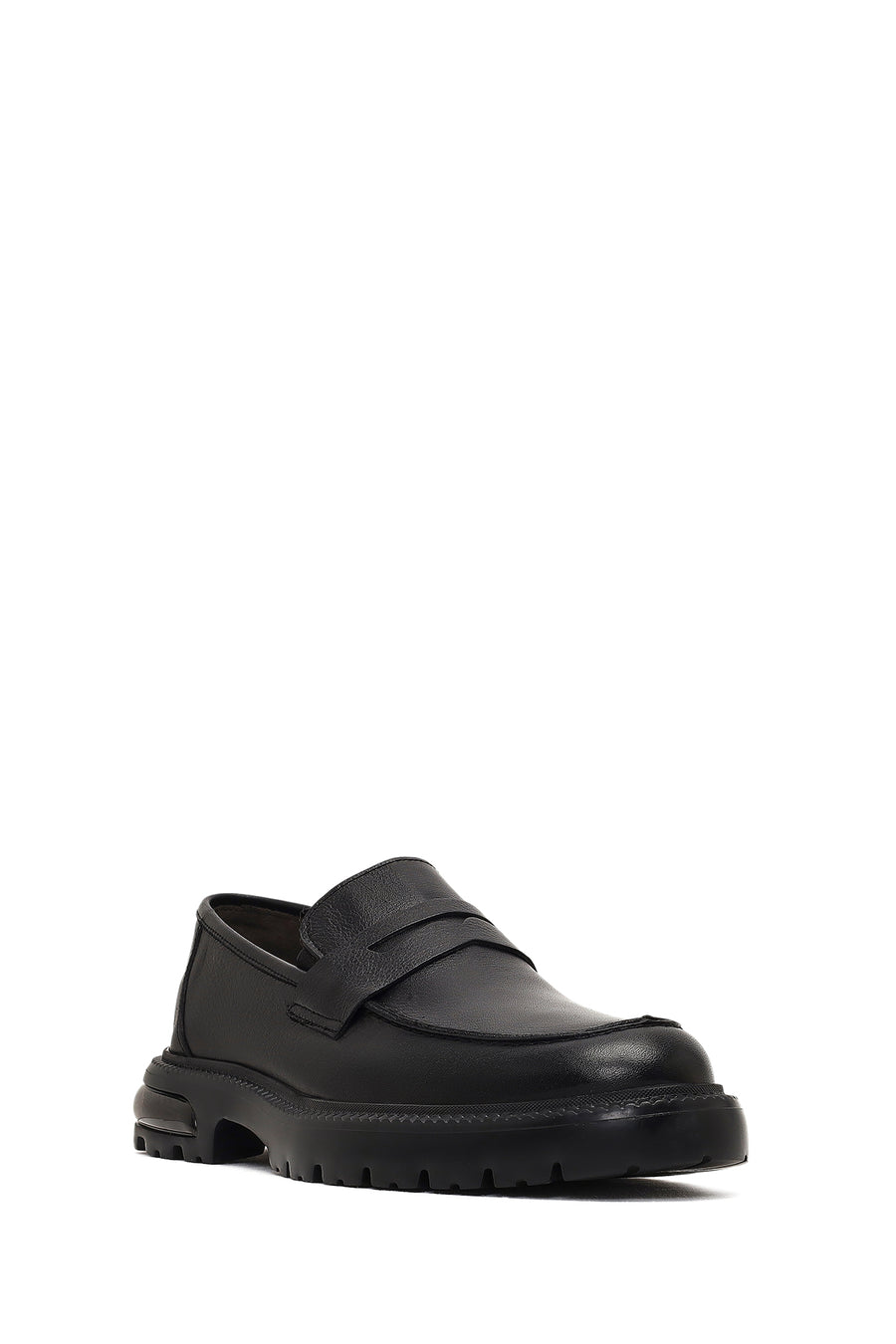Men's Black Thick-Soled Leather Loafer