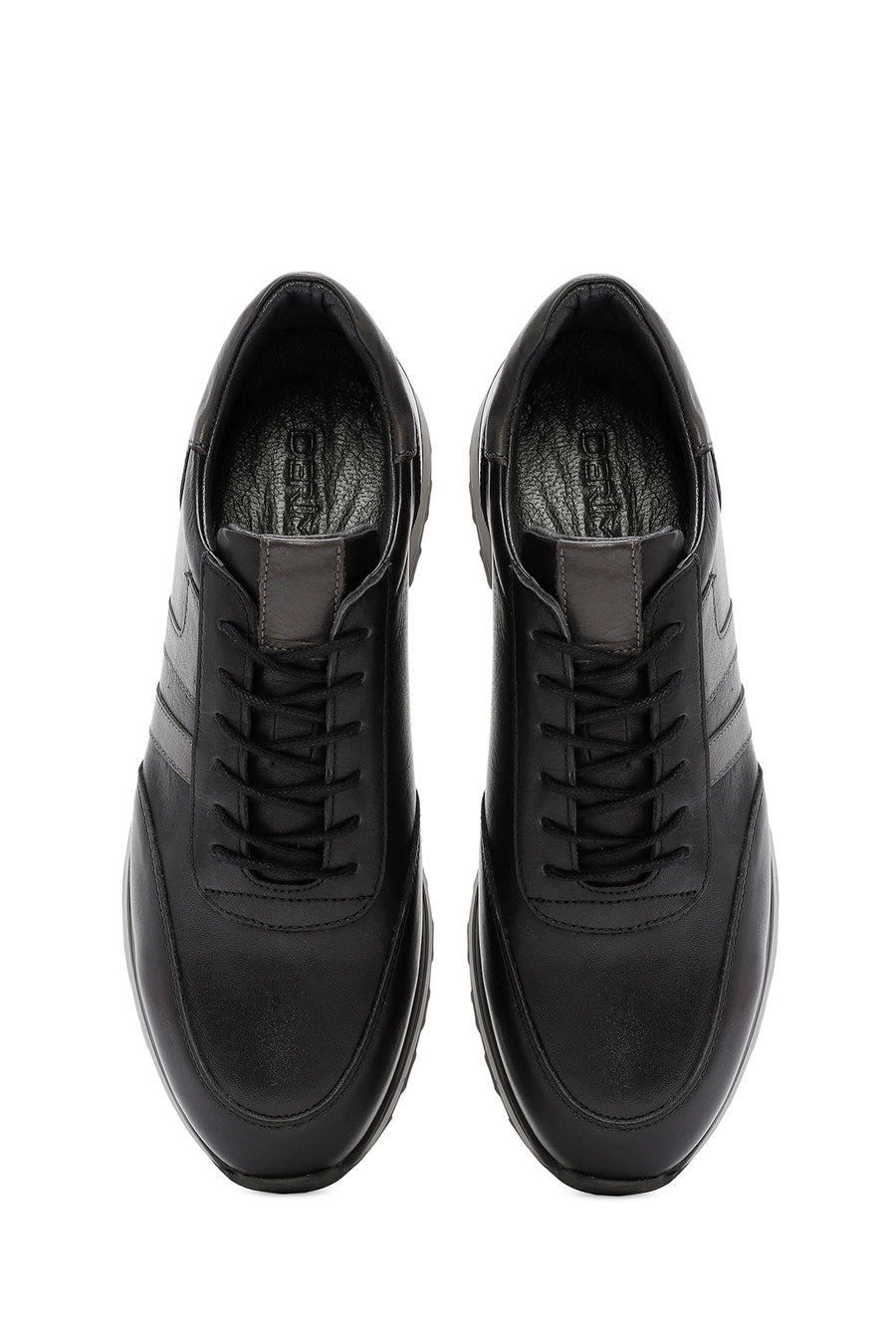 Erkek Siyah Bağcıklı Deri Sneaker